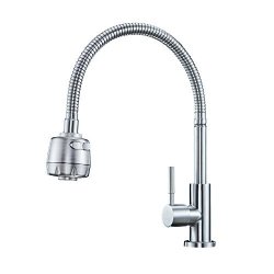 Stainless Steel Omni-directional Swivel Dual Spout Function Water Tap Kitchen Basin Sink Mixer Faucet Single Hole