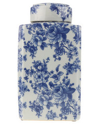 Gift Warehouse Rose Printed Porcelain Tea Caddy & White Blue
