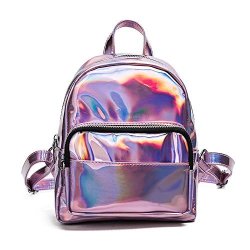 Laser Holographic Leather Backpack For Girls Pink Silver MINI Backpack For Women