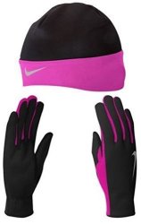 Nike Women's Running Thermal Beanie glove Set Large Black vivid Pink