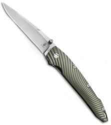 Kizer Cutlery Stonewashed Blade Green Aluminum Handles Folding Knife- KI4419A3