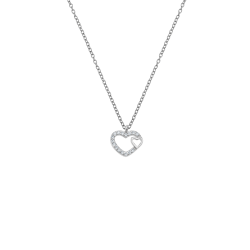 Sterling Silver Cubic Zirconia Open Double Heart Pendant Necklace