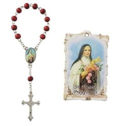 St Therese - One Decade Rose Scented Rosary With MINI Gilded Wall Plaque