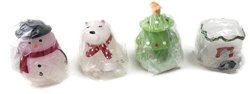 Set Of 4 Votive Candles Holiday Snowman Polar Bear Trailer & Christmas Tree From Tag