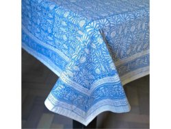 Garden Blue Block-printed Rectangular Tablecloth 10-SEATER