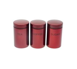 3 Piece Red Tea Coffee Sugar Canisters