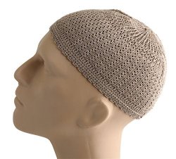 Elastic Kufi Hat Skull Cap With Wavy Threading In Multiple Designs And Colors Beige