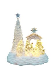 28CM Musical Nativity In Stable With Christmas Tree