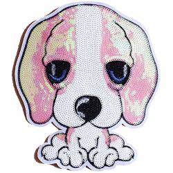 Pbhouse Pink Sequins Dog Iron On Applique Embroidered Sequins Pattern Cloth Stickers For Decoration Clothing