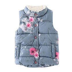 Palarn Kids Floral Sleeveless Jackets Girls Warm Waistcoat Clothes 3 Years Gray