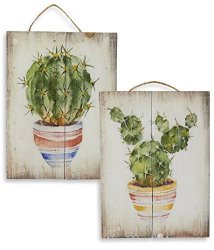 Juvale Wooden Wall Ornament 2 Piece Hanging Decorations With Cactus Design Natural D Cor For Living Room Hallway And Dining Room 8 X 5.9 X 0.9 Inches