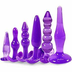 Beginner Anales Trainer Kits And 10-SPEEDS Vibrant Toy For Women Silicone Beginner Starter Set Toys With T-bar Base 6PCS SET Purple