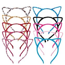Fasoty 10 Pack Cat Ear Headband Hair Band Fluffy Hair Hoop Headband For Party And Daily Decoration 10 Colors
