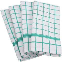 Dii 100% Cotton Machine Washable Ultra Absorbant Basic Everyday 16 X 26" Terry Kitchen Dish Towel Set Of 4- Aqua Window Pane