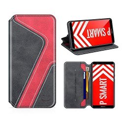 Smiley Huawei P Smart Wallet Case Mobesv Huawei P Smart Leather Case phone Flip Book Cover viewing Stand card Holder For Huawei P Smart Stylish Black red