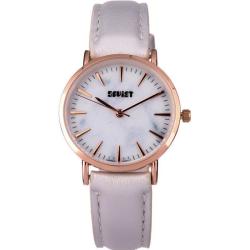 Soviet Ladies Silver Leather White Marble Dial