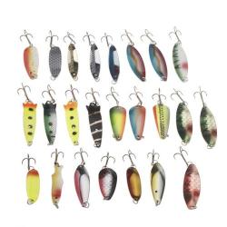 24pcs Fishing Lure Mixed Color size weight hook Metal Spoon Hard Baits Tackle