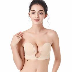 Outry Strapless Sticky Invisible Bra Reusable Adhesive Backless Bra Push Up Deep U Invisible Bra For Women Nude Cup Dd