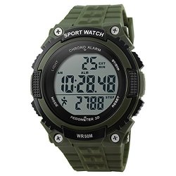 Fngeen Men's Pedometer Digital Sport Watch 50M Waterproof Green