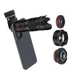 Huoxing 5 In 1CELL Phone Lens Kit For Smartphone 12.8X Zoom Telephoto Lens HD Fisheye HD Super Wide Angle Lens Marco Lens Compatible With