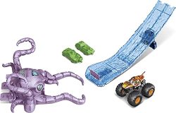 Hot Wheels Monster Trucks Octo-slam Hero Playset With 1:64 Scale Die-cast Tiger Shark Vehicle 2 Crushable Cars & Launcher Gift For Kids Ages 3 To 8 Years Old