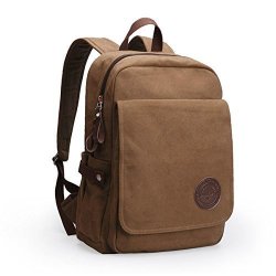 Canvas Laptop Backpack Shoulder Bag - College Outdoor - Fit 15" Laptop Brown