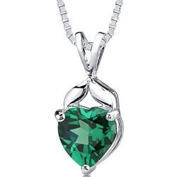 Simulated Emerald Heart Shape Pendant Sterling Silver 3.00 Carats
