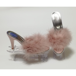 Perin Lingerie Matching High Heeled Feathered Slippers Pink Sizes 3-9 - 6