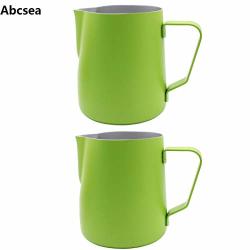 Abcsea 2 Pieces Milk Frothing Stainless Steel Jug With Handle Milk Frother Jug Milk Frothing Pitcher Jug For Coffee And Latte Art 600 Ml Green