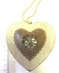 Wooden Heart With Rustic Heart In MIDDLE-10CM