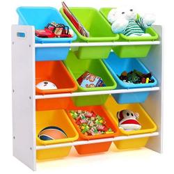 HOMFA Toddler's Toy Storage Organizer With 9 Multiple Color Plastic Bins Shelf Drawer For Kid's Bedroom Playroom White Rack