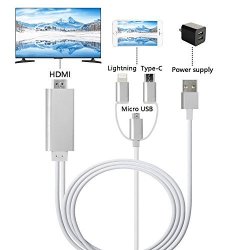 Zfkjers 3 In 1 Lightning micro Usb type-c To HDMI Cable Mirror Mobile Phone Screen To Tv projector monitor 1080P Hdtv Adapter For Iphone Ipad And Android Phones