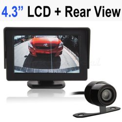 Car Reverse Rearview Parking Aid System 4.3" Lcd Dual Video Input Monitor + Hd Back Camera Kit