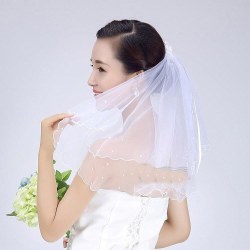 Beautiful Unique White Bridal Veil - Scolloped Edging & Pearl Beading Detail On Comb And Veil