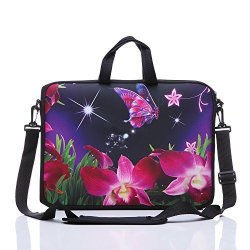 17-INCH To 17.3-INCH Laptop Shoulder Sleeve Messenger Bag Case With Handles And Extra Side Pocket For 16" 16.5" 17" 17.3" Notebook macbook ultrabook chromebook Pink Flower