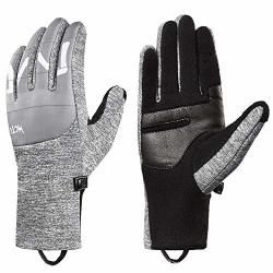 Botack Winter Lightweight Running Gloves Touchscreen Polar Fleece Goatskin Leather Gloves For Driving Riding Cycling Grey Women-large