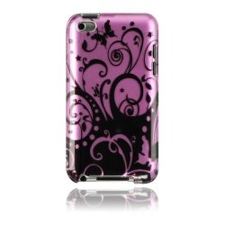 Purple Black Swirls Floral Print Crystal Hard Skin Case Cover For Apple Ipod Touch Itouch 4TH Generation 4G 4 8GB 32GB 64GB