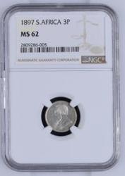 1897 Zar 3 Pence Ms62 Ngc Grade - Herns Value R2 500 For A Low Ms - 5th Finest By Ngc