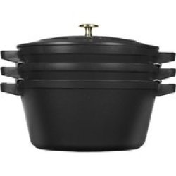 Staub Round Cast Iron Cookware Set 3 Piece Black