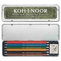 Kohi-noor - Diamond Drawing Mechanical Pencil Set - 5 Coloured & 1 Graphite Pencil With Eraser