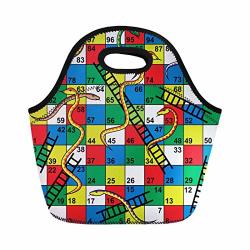 Semtomn Lunch Tote Bag Colorful Kid Snakes And Ladders Board Game Start Finish Reusable Neoprene Insulated Thermal Outdoor Picnic Lunchbox For Men Women