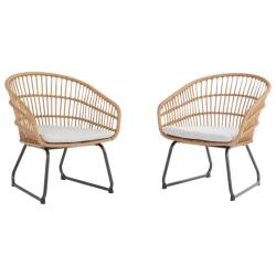 Timea Fix Wicker & Steel Balcony Armchairs 2 Piece Natural Excluding Table_