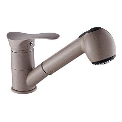 Owofan Kitchen Sink Faucet Pull Out Sprayer 360 Degree Swivel Spout Mixer Tap Brass WF-7005MD Beige Brown With Dot
