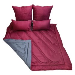 Reversible Comforter Set 5 Piece in Charcoal burgundy Single