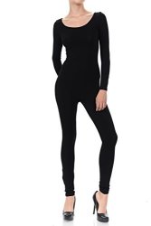Jjj Fashion Women Catsuit Cotton Lycra Long Sleeve Yoga Bodysuit Jumpsuit Small BLACK7