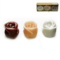 Candles - Set Of 3 Colour Roses Candles