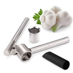 Fu Store Stainless Steel Garlic Press With A Peeler- Mince And Crush Cloves Ginger Epicurean Mincer Chopper Crusher Slicer Grater