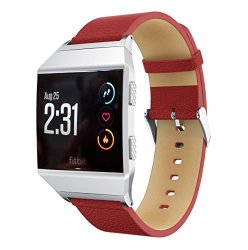 Watch Bands For Fitbit Ionic Moretoys Leather Sports Replacement Accessories Wristband Strap For Fitbit Ionic Smartwatch Red