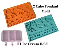 2 Pcs Cake Fondant Molds Silicone Mold For Fondant Lace Border Decorative Embossing Impression Mold Baroque Tools For Chocolate Sugarcraft Candy Plus 1 PC
