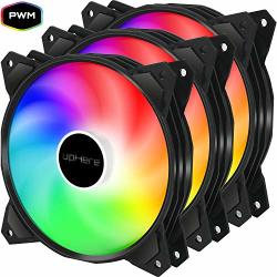 Uphere Long Life 120MM Pwm 4-PIN High Airflow Quiet Edition Rainbow LED Case Fan For PC Cases Cpu Coolers And Radiators 3-PACK PF120CF4-3